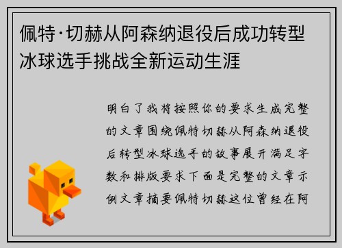 佩特·切赫从阿森纳退役后成功转型冰球选手挑战全新运动生涯 佩特·切赫从阿森纳退役后成功转型冰球选手挑战全新运动生涯